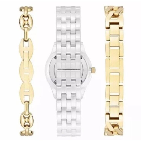Anne Klein Ladies 12/7740WTST White Ceramic Watch w/ 2- Gold Tone SS Bracelets - Picture 2 of 11